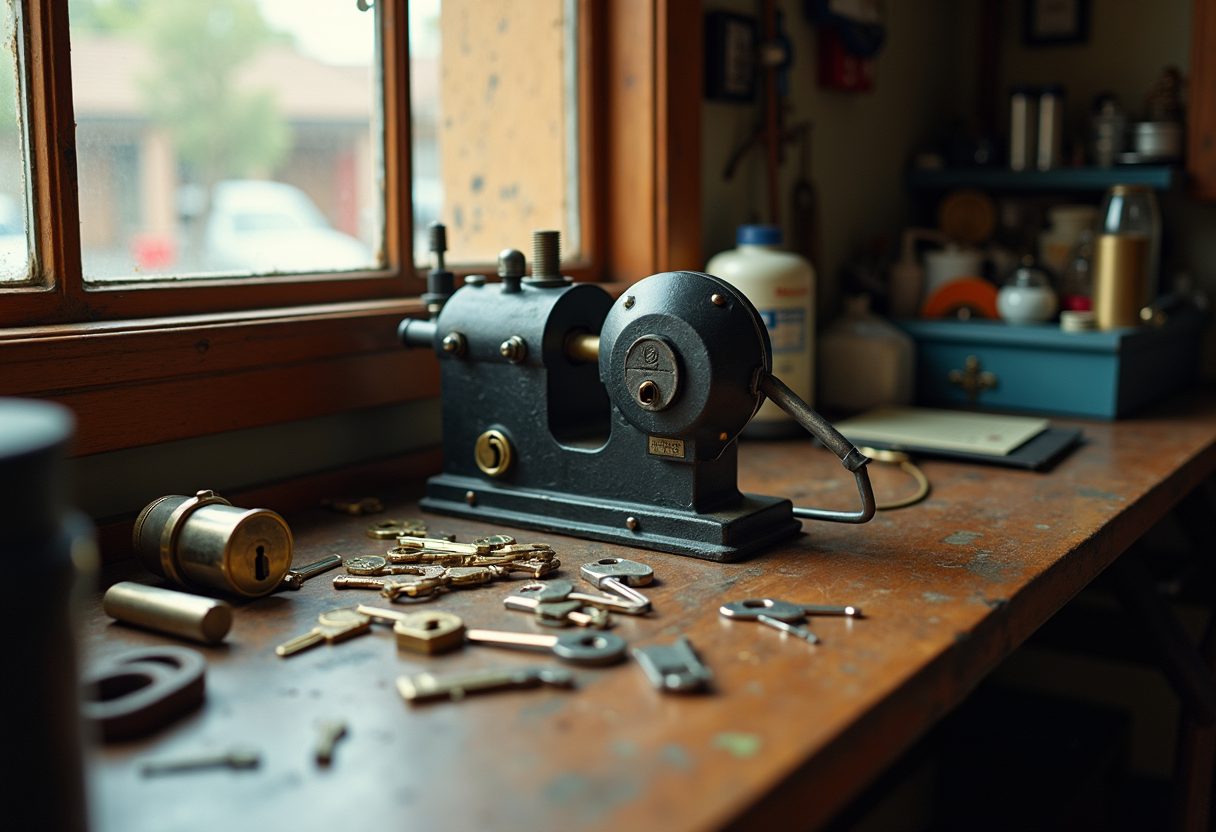 Key-cutting bench with new deadlocks — Neutral Bay